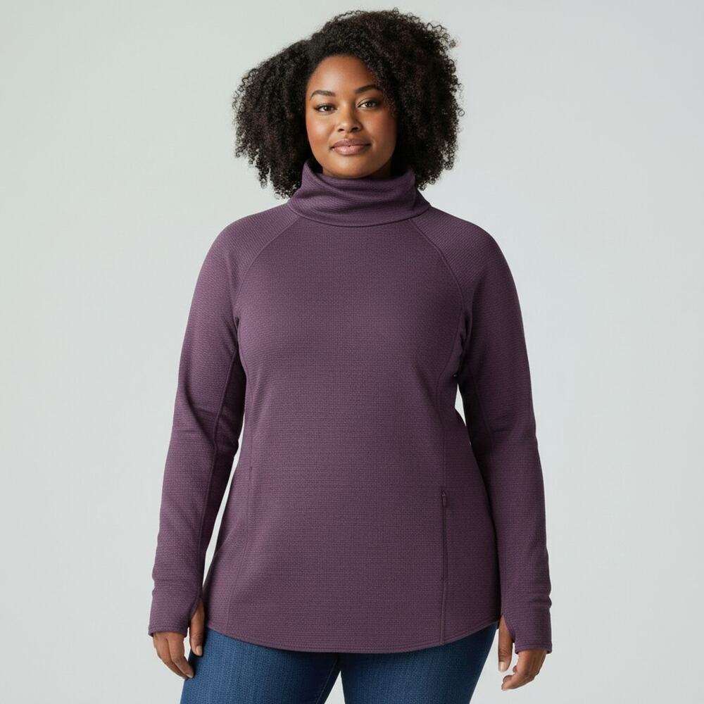 Duluth Trading Co Purple Cowl Neck Top Small Long Sleeve Performance Pullover